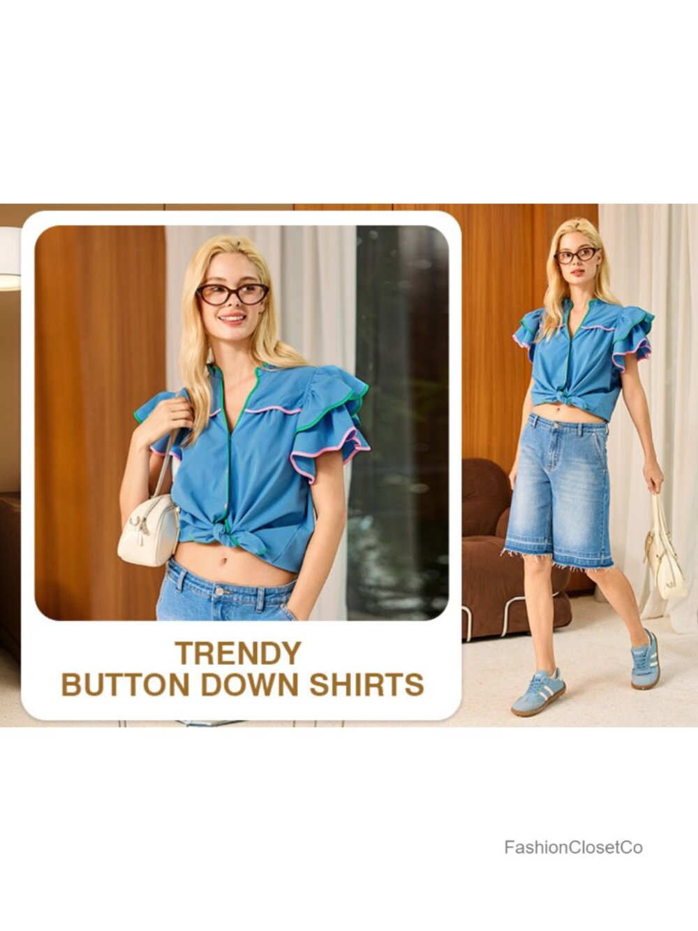 Women's Ruffle Cap Sleeve Button Down Blouse Summer Top - Picture 5 of 6